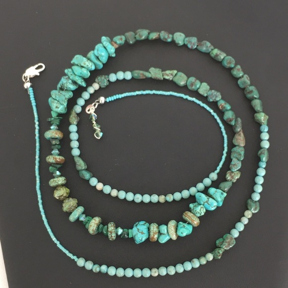 Turquoise Nugget Southwestern Necklace Long Single Strand Beaded Handmade - Picture 13 of 16